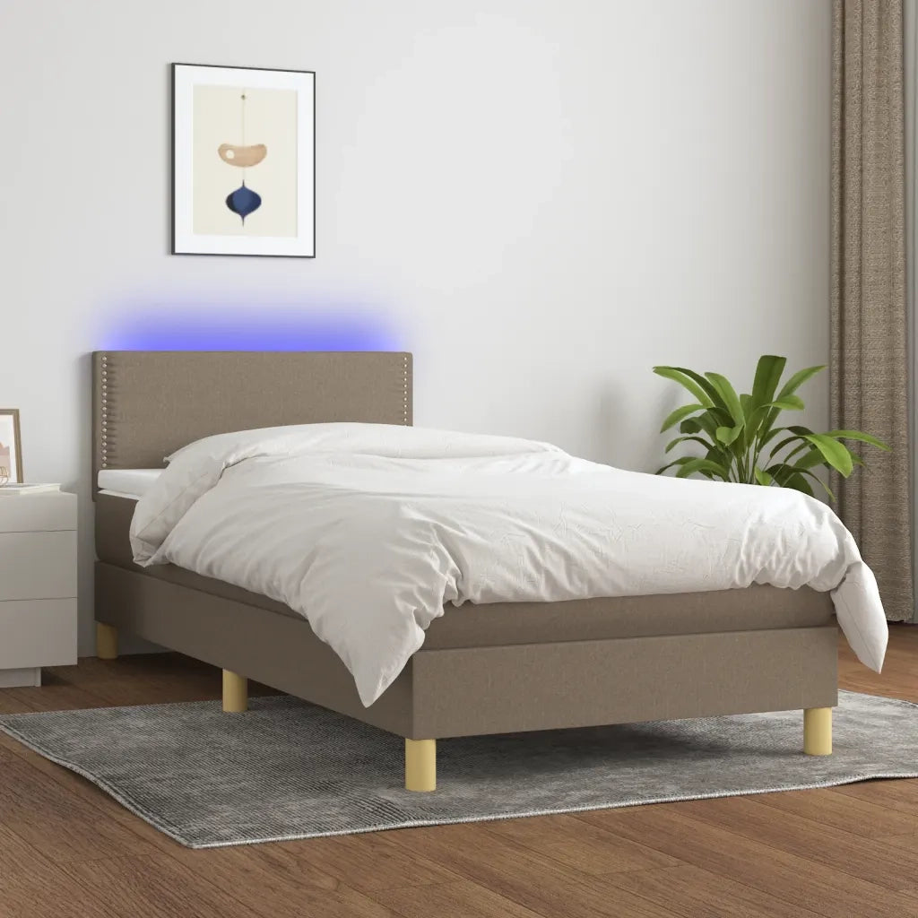 Letto a Molle con Materasso e LED Tortora 90x200 cm in Tessuto 3133609