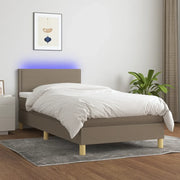Letto a Molle con Materasso e LED Tortora 90x200 cm in Tessuto 3133609