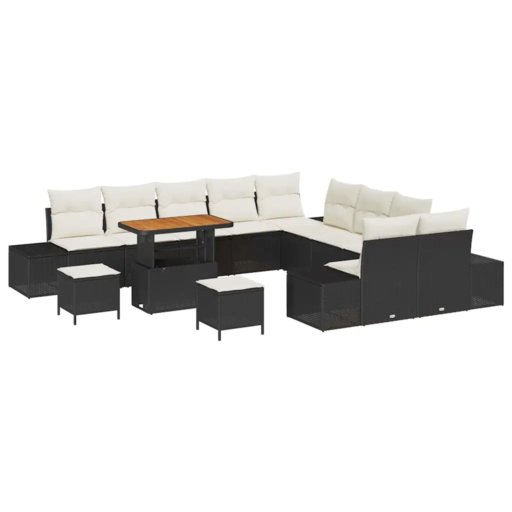 Set Divano da Giardino con cuscino 13 pcs Nero Poly Rattan