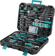 Set di attrezzi base - 198 pezzi - Set di attrezzi - Set di attrezzi misti - Attrezzi per autoreparazione combinati - Set di chiavi ingessate - Nero Verde