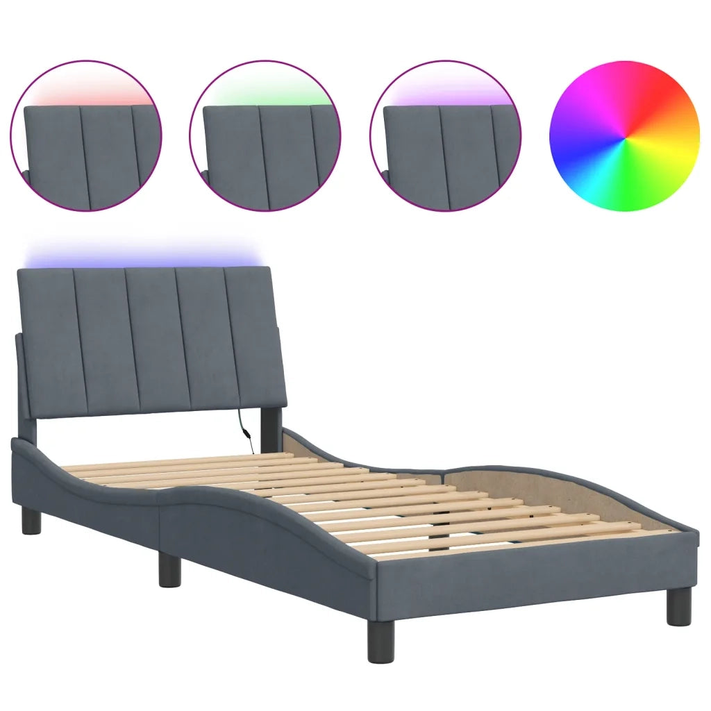 Giroletto con LED senza Materasso-Struttura Letto Hanko Grigio Scuro 80x200 cm in Velluto