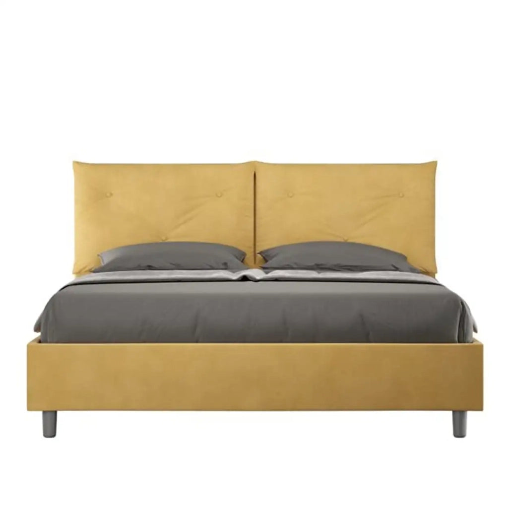 Letto matrimoniale con rete imbottito 160x190 microfibra ocra Appia