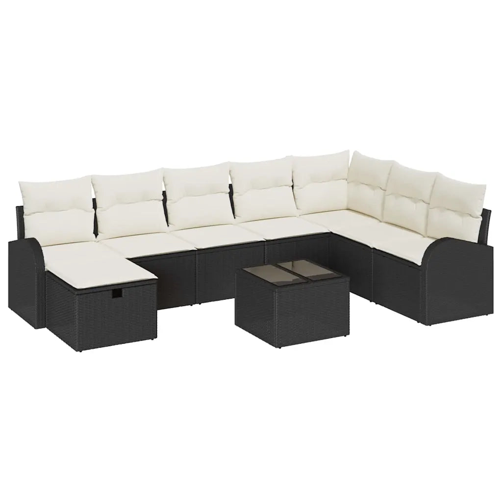 Set di divani con cuscino Nero e crema polyrattan