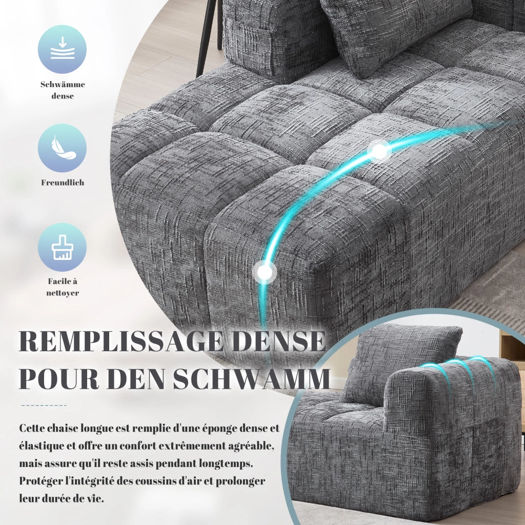 Chaise Longue Divano con Cuscini ¨C MINIMAL ¨C Grigio, Tessuto Morbido