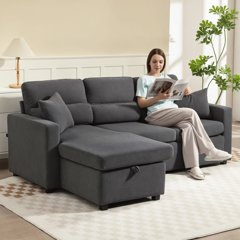 Divano letto ad L con contenitore e cuscini ¨C Xylo ¨C Grigio scuro
