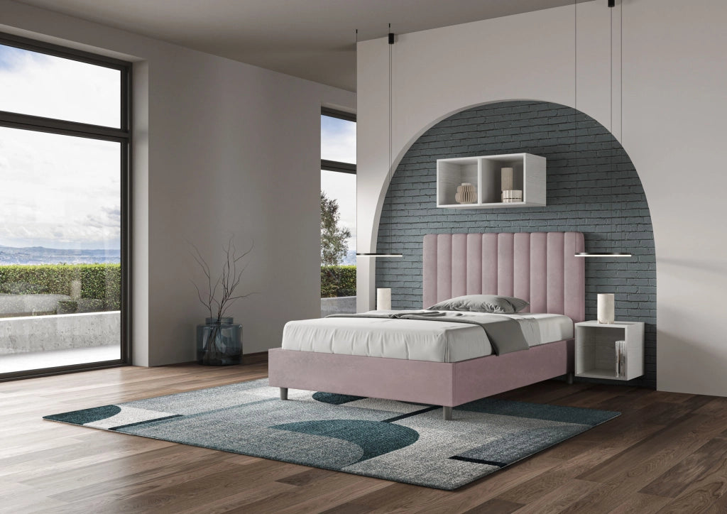 BS COM Letto una piazza e mezza con rete imbottito 120x210 microfibra glicine