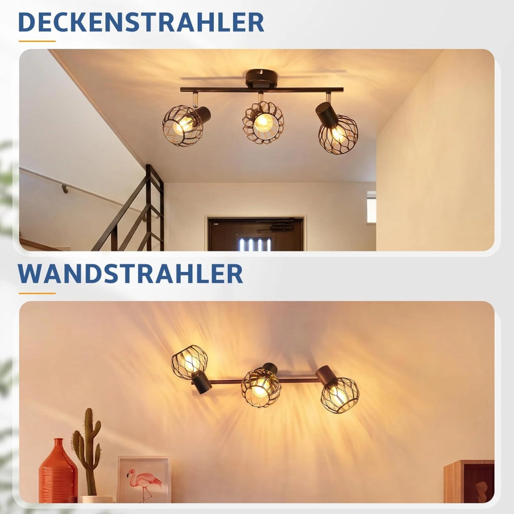 ZMH Faretto da Soffitto 3 Luci Nero E14 Metall Orientabile 350¡ã per Cucina Soggiorno Corridoio Senza Lampadina
