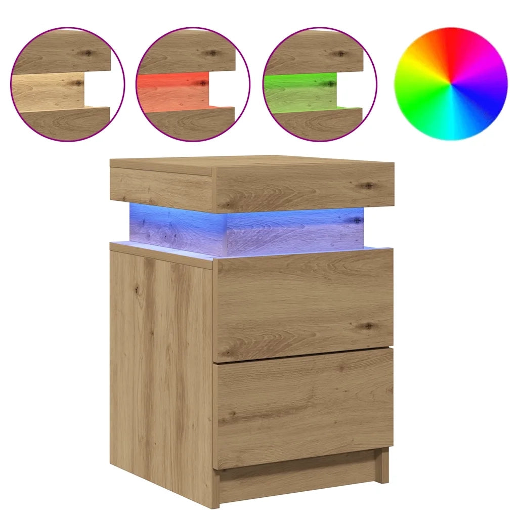 Comodino con LED-Tavolino da notte Rovere Artigianale 35x39x55 cm in Truciolato