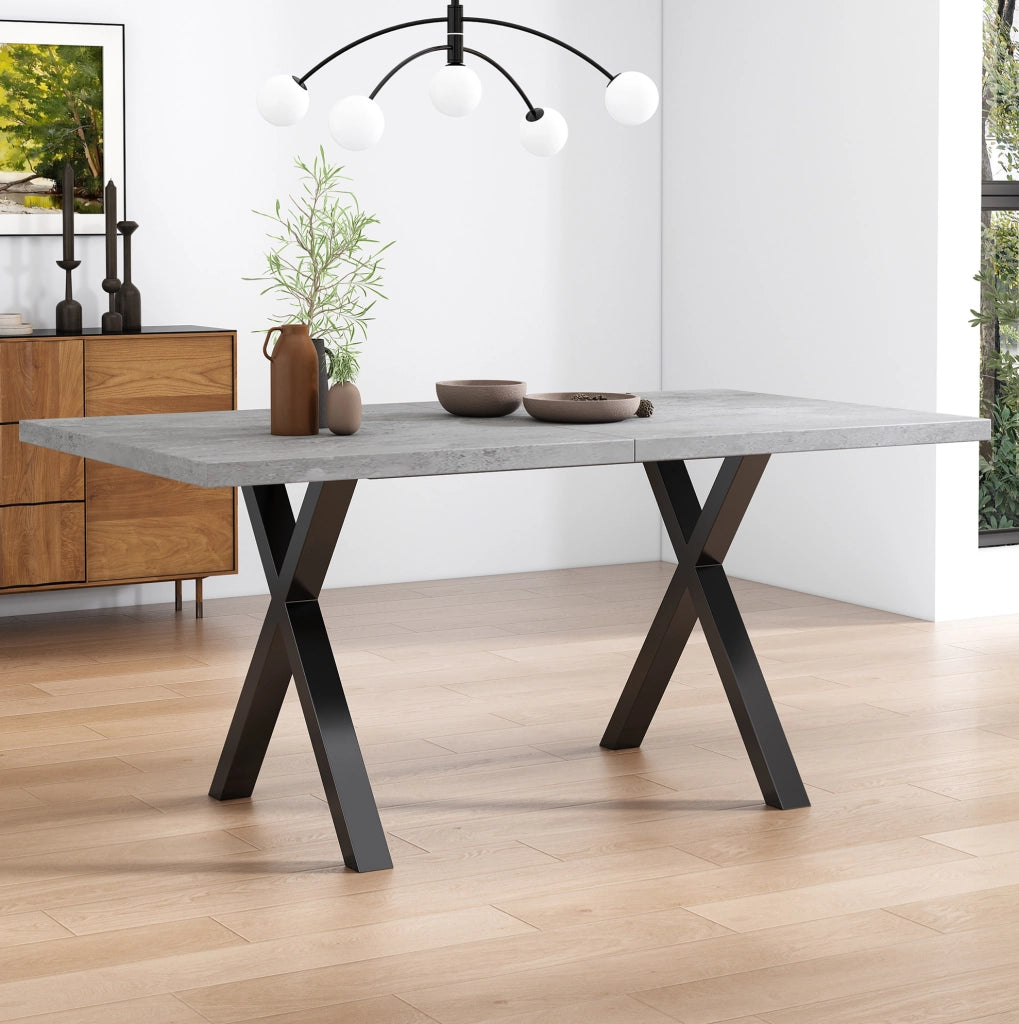 Tavolo moderno con gambe a croce in MDF e metallo grigio e nero