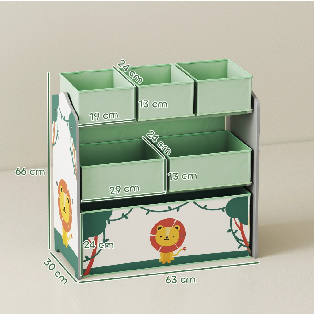 Scaffale per bambini a 3 ripiani con 6 scatole in tessuto ¨C zephmum ¨C verde