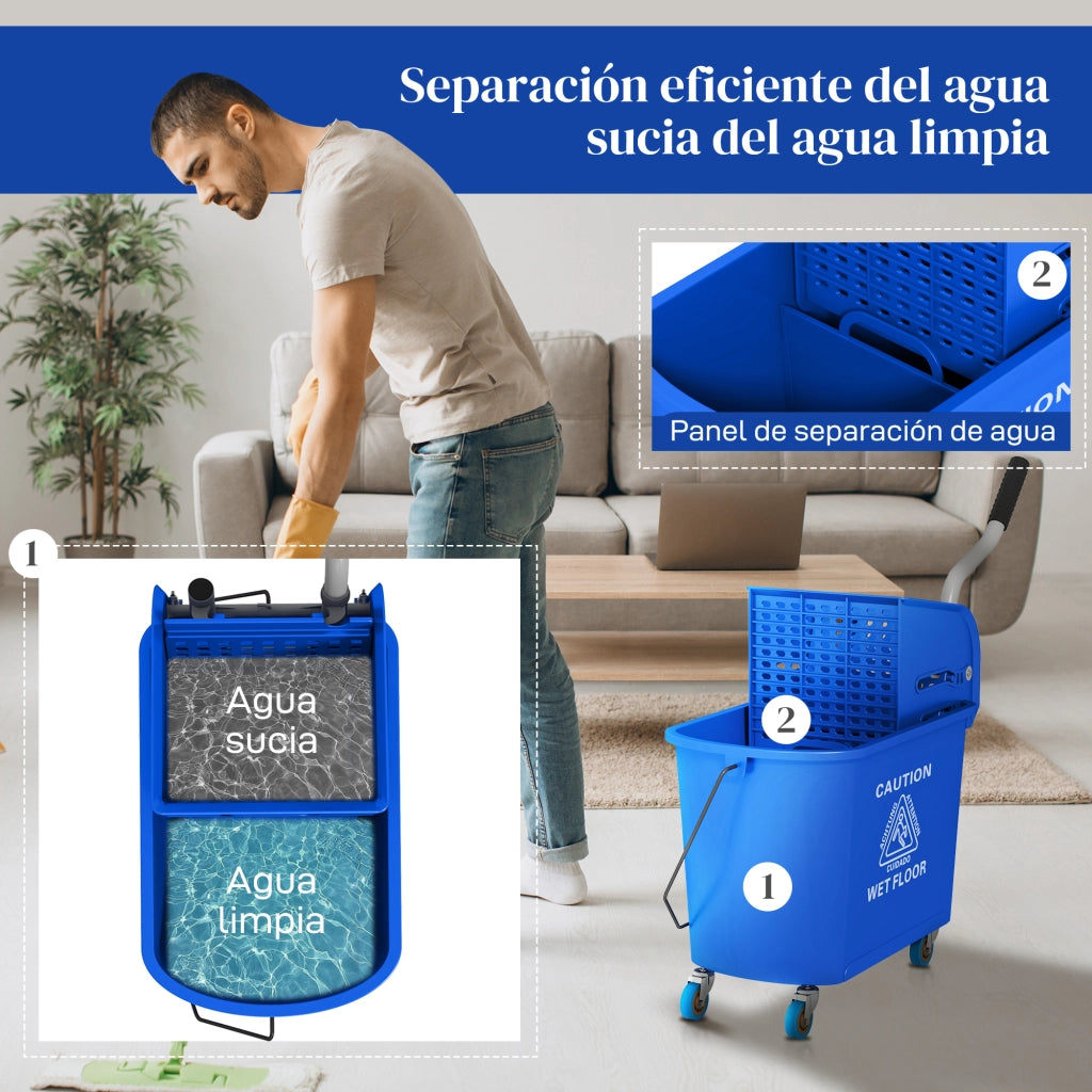 Secchio per Mocio con Ruote 20L ¨C Xylo ¨C Blu con Strizzatore e Manico