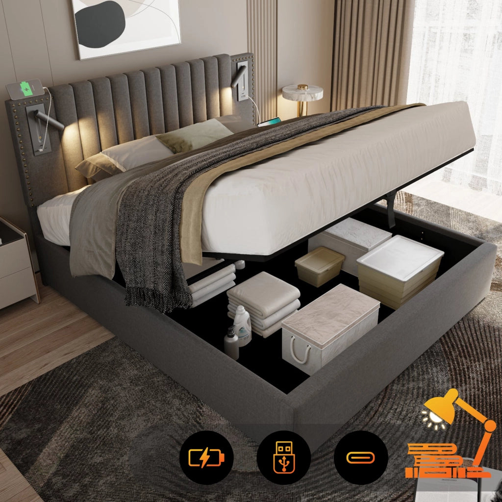 letto imbottito cotone grigio 180x200 cm