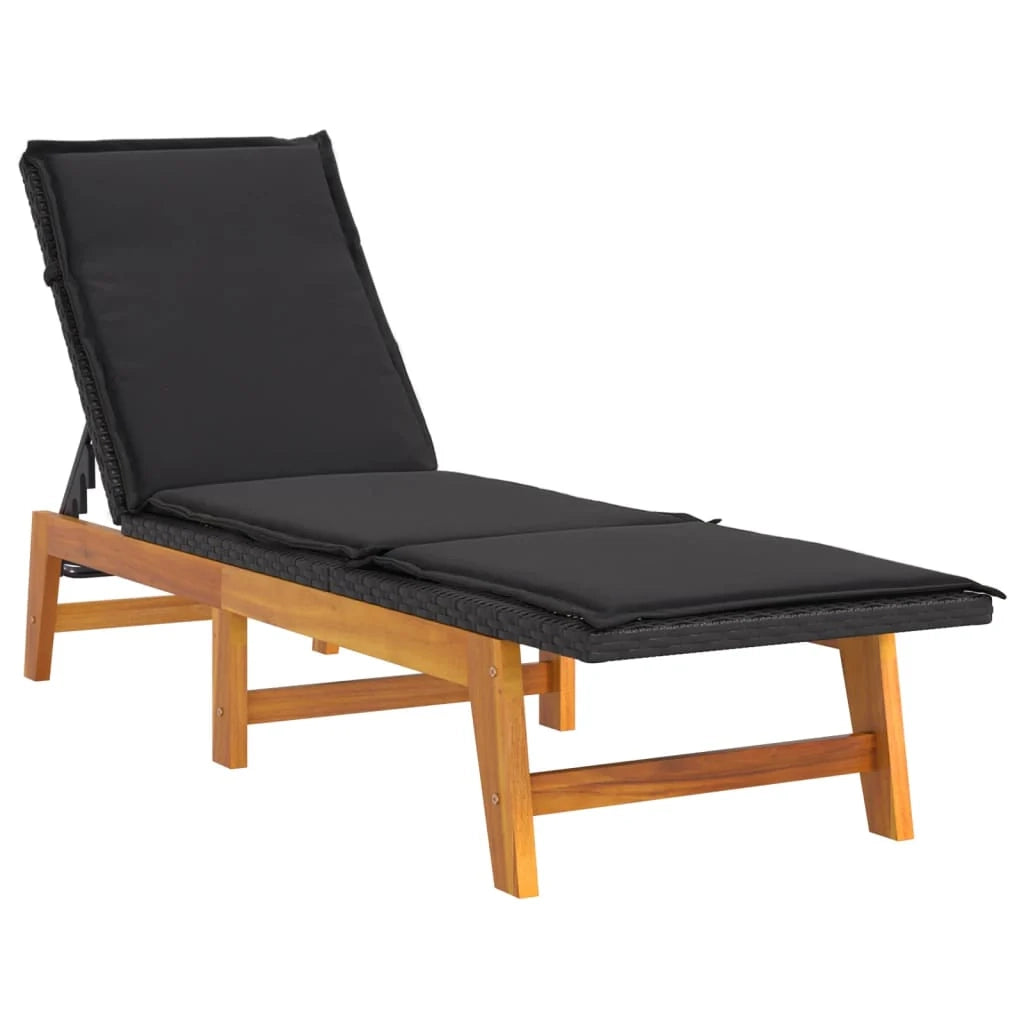 Lettino prendisole sedia a sdraio lettino prendisole letto da giardino mobili da esterno per patio con cuscino resina intrecciata/legno massello di acacia 02_0012532