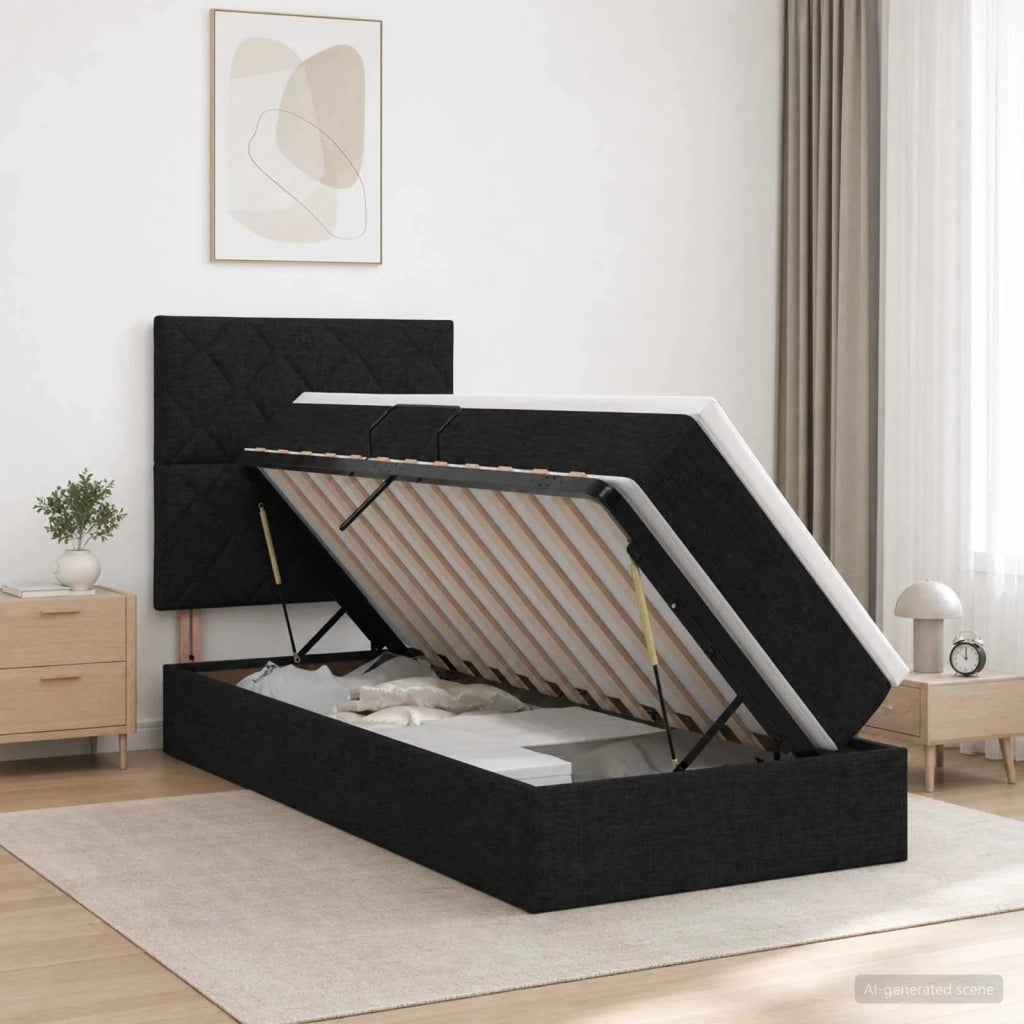 Letto con contenitore LED e materasso Nero 90 x 200 cm Tessuto 3459983