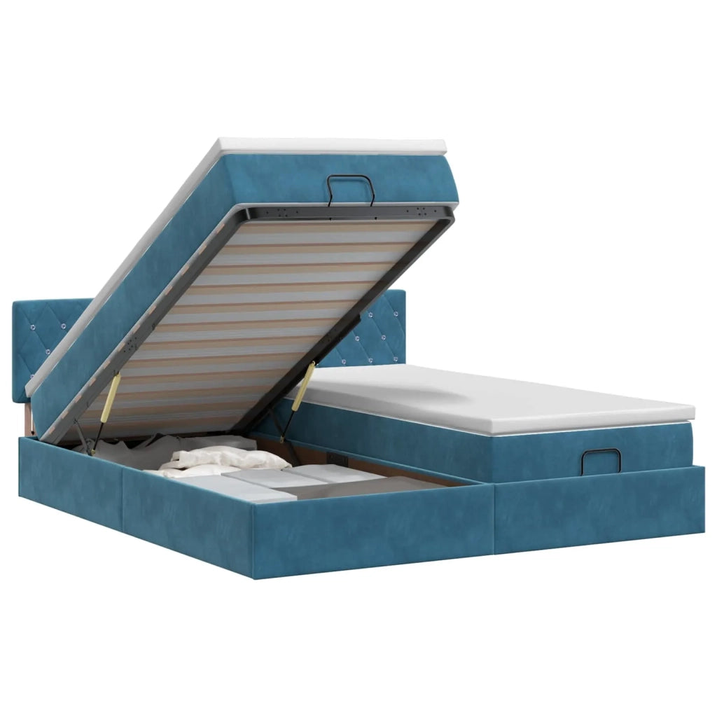 Letto ottomano con materasso 2 pcs Blu Scuro Velluto 3456736