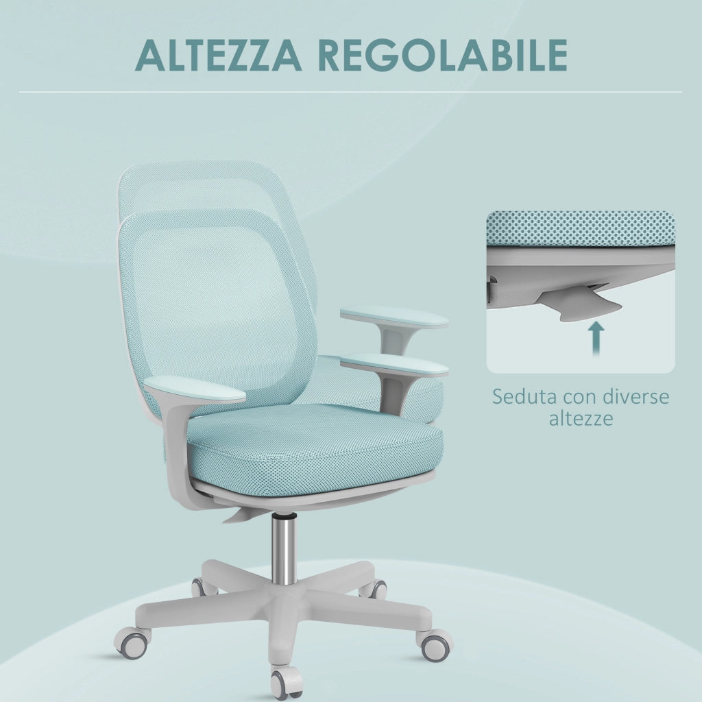 Sedia da Ufficio Ergonomica 55x48x82,5-94,5 cm ad Altezza Regolabile con Schienale in Poliestere Traspirante Verde