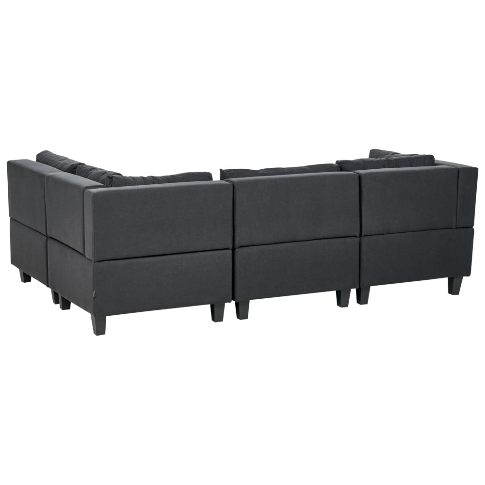 Divano componibile 4 posti imbottito in tessuto nero gambe nere schienale imbottito lato sinistro stile moderno