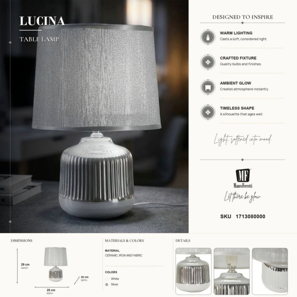 Lampada da tavolo Lucina argento in ceramica Ø20×29 cm