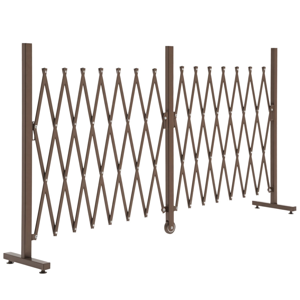 Recinzione Estensibile Autoportante in Acciaio e Alluminio, Larghezza 52-405 cm, Marrone scuro