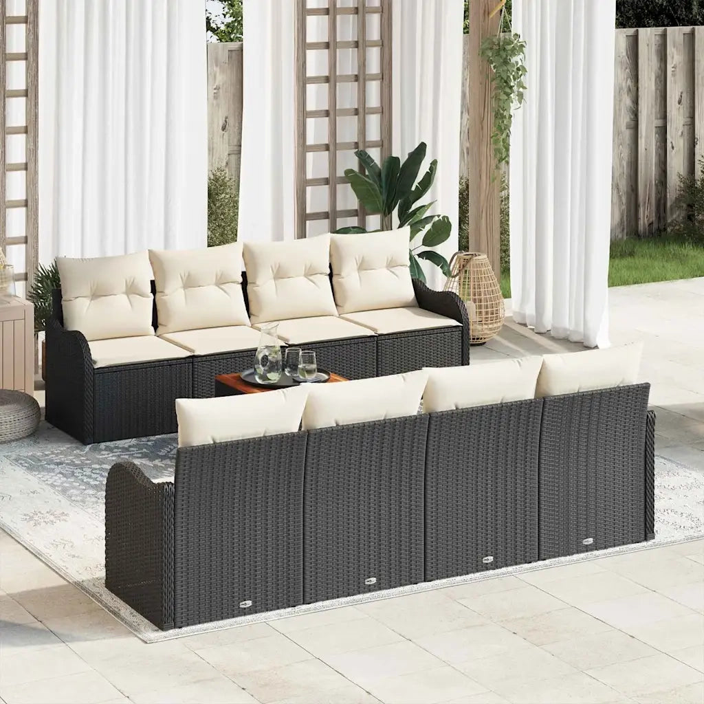 Set Divano da Giardino 9 pcs Nero e Crema polyrattan
