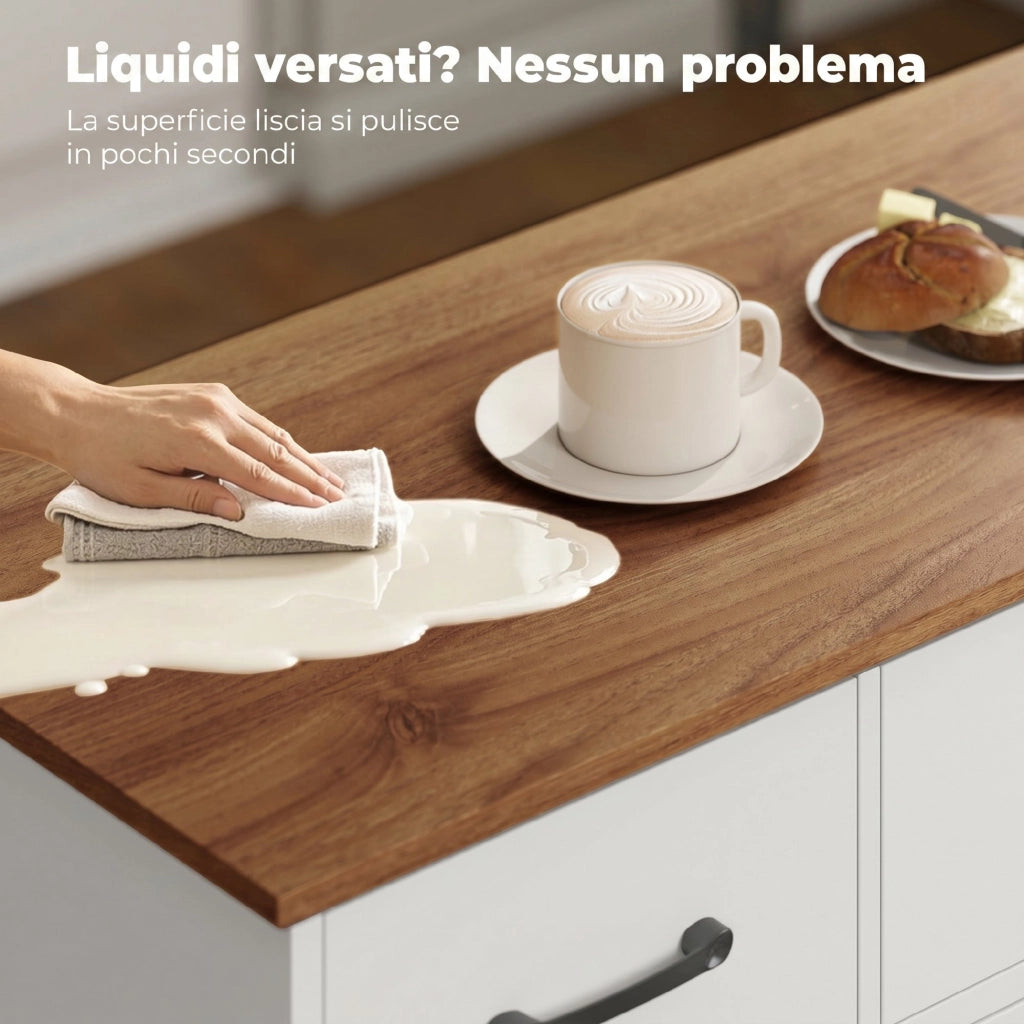 Credenza da Cucina Stile Rustico 120x38x87 cm con Ante Soft-Close 3 Cassetti 3 Ripiani Regolabili Portaspezie in MDF