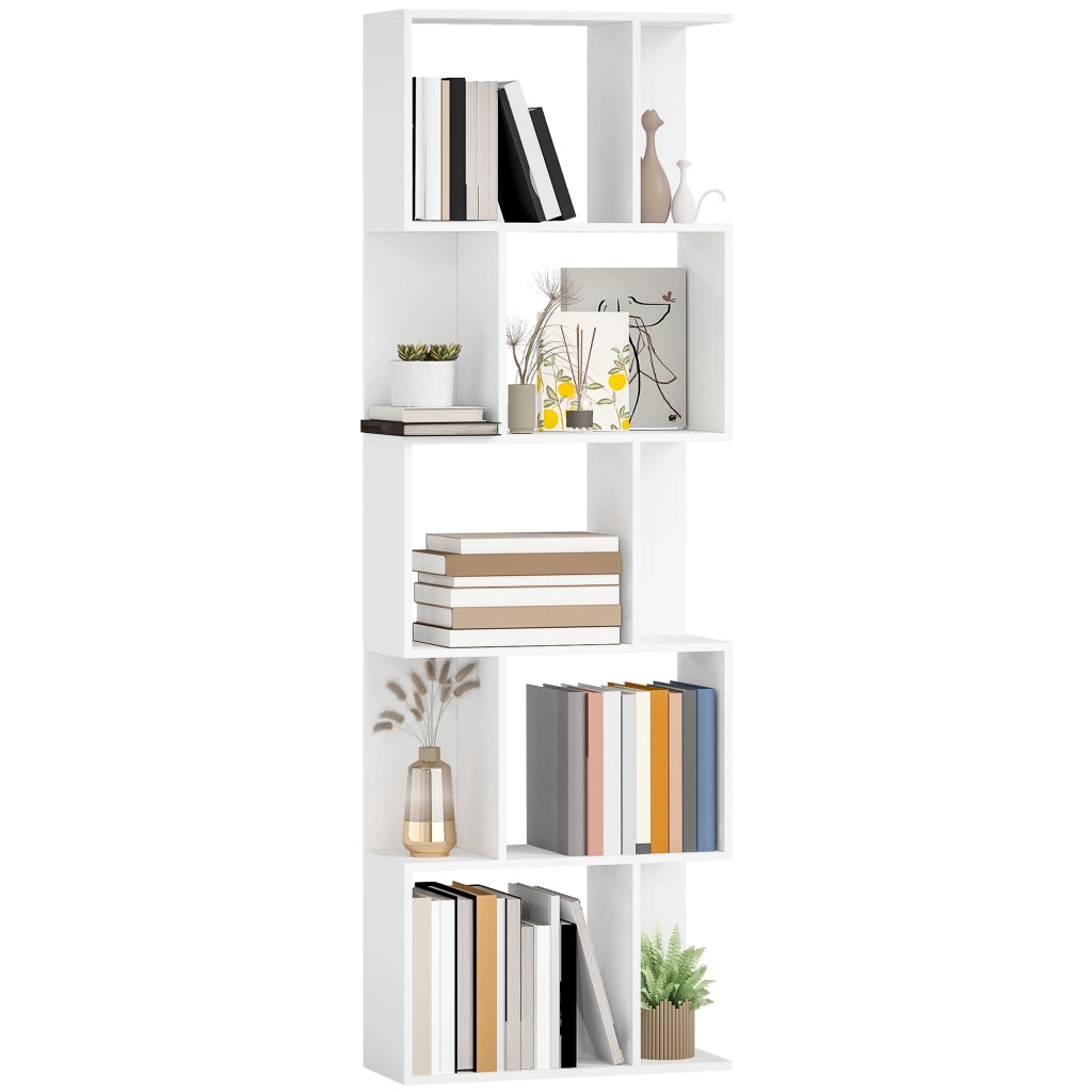 Libreria a S 5 Livelli 10 Ripiani ¨C Xylo ¨C Bianco 60x24x184,5 cm