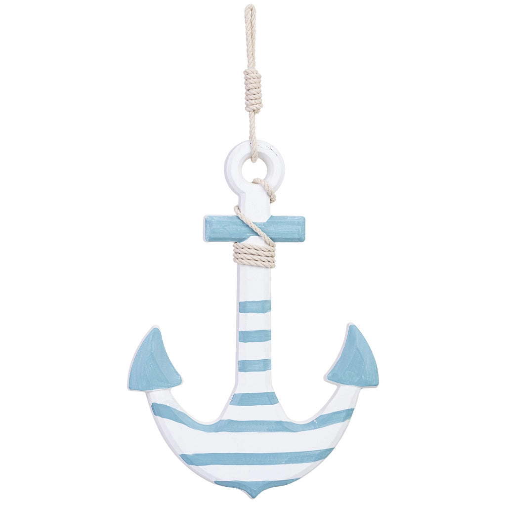Decorazione a forma di ancora in legno da appendere, blu, 32x60x2,5 cm