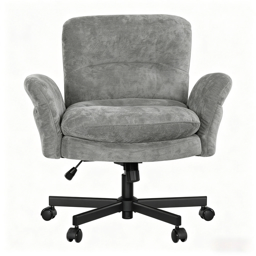 Sedia girevole a 360° in velluto con seduta imbottita, schienale ergonomico e base in metallo per soggiorno grigio
