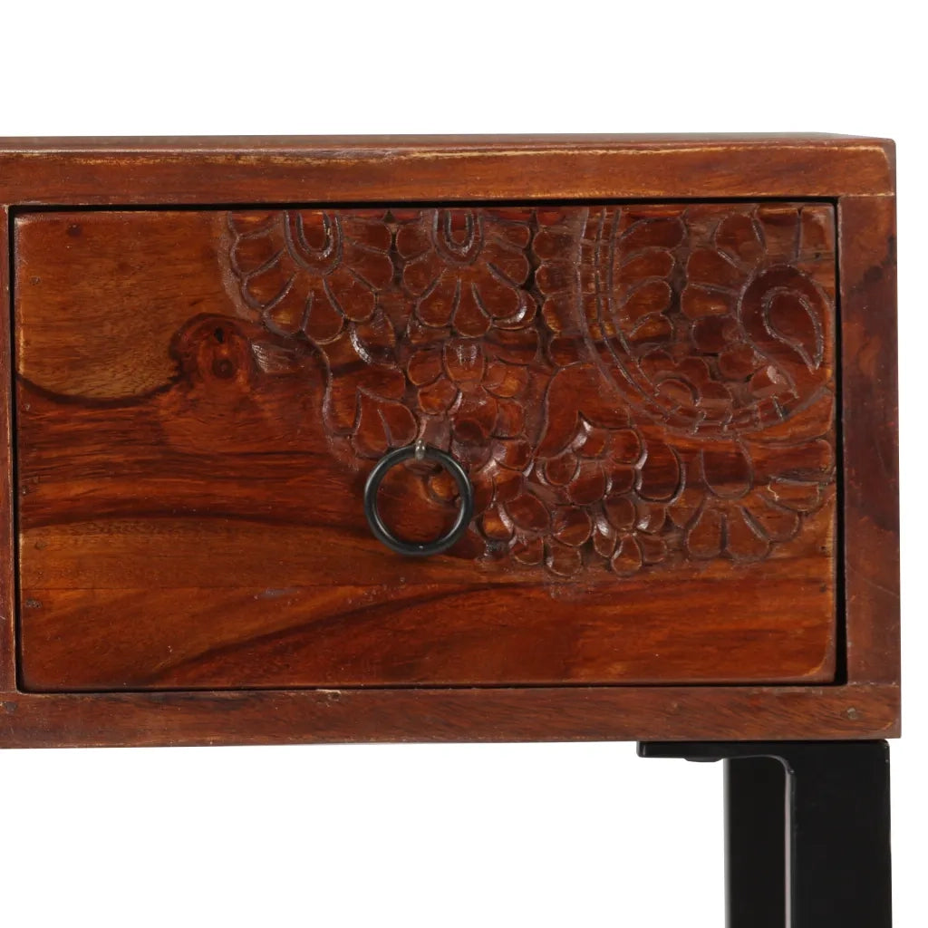 Scrivania Legno Massello di Sheesham e Vera Pelle 117x50x76 cm cod mxl 66911