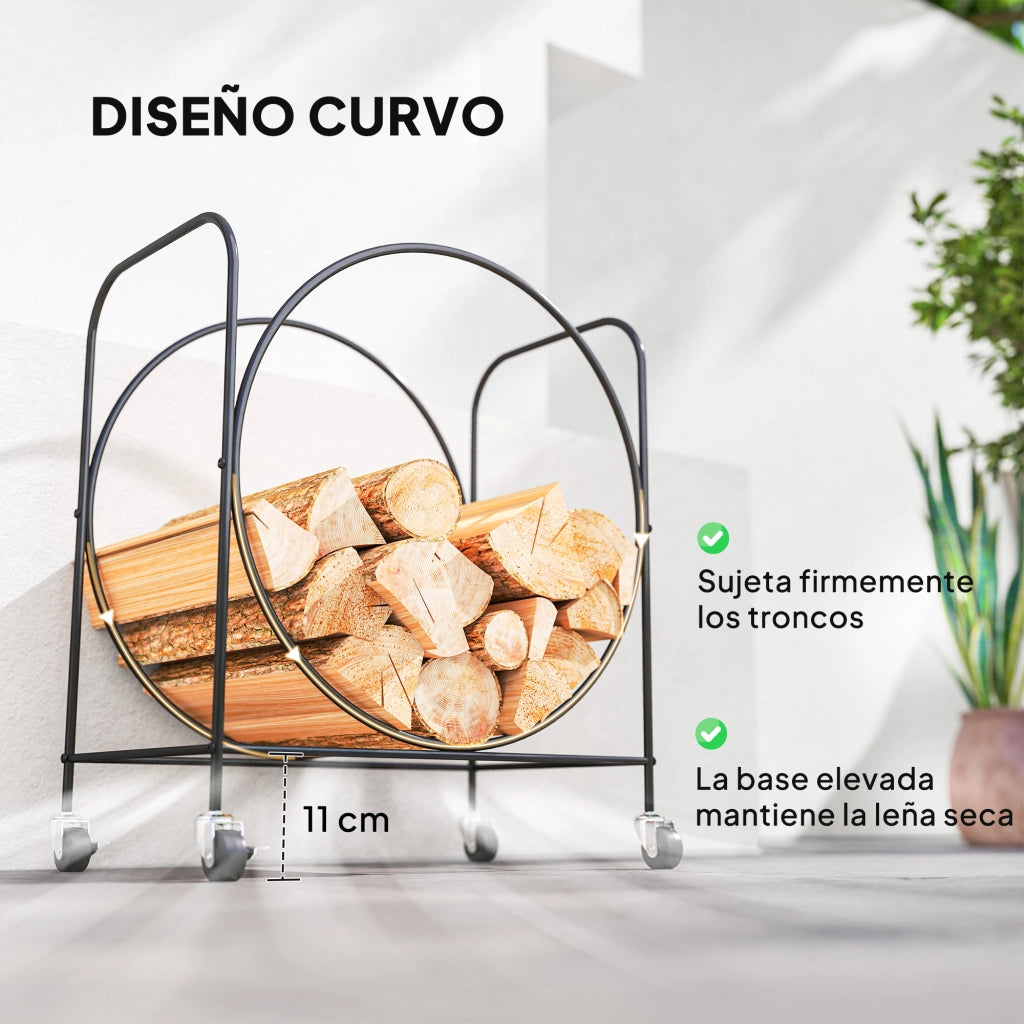 Portale legna con ruote ¨C Xylo ¨C metallo nero 51x30x60 cm per camino interno esterno