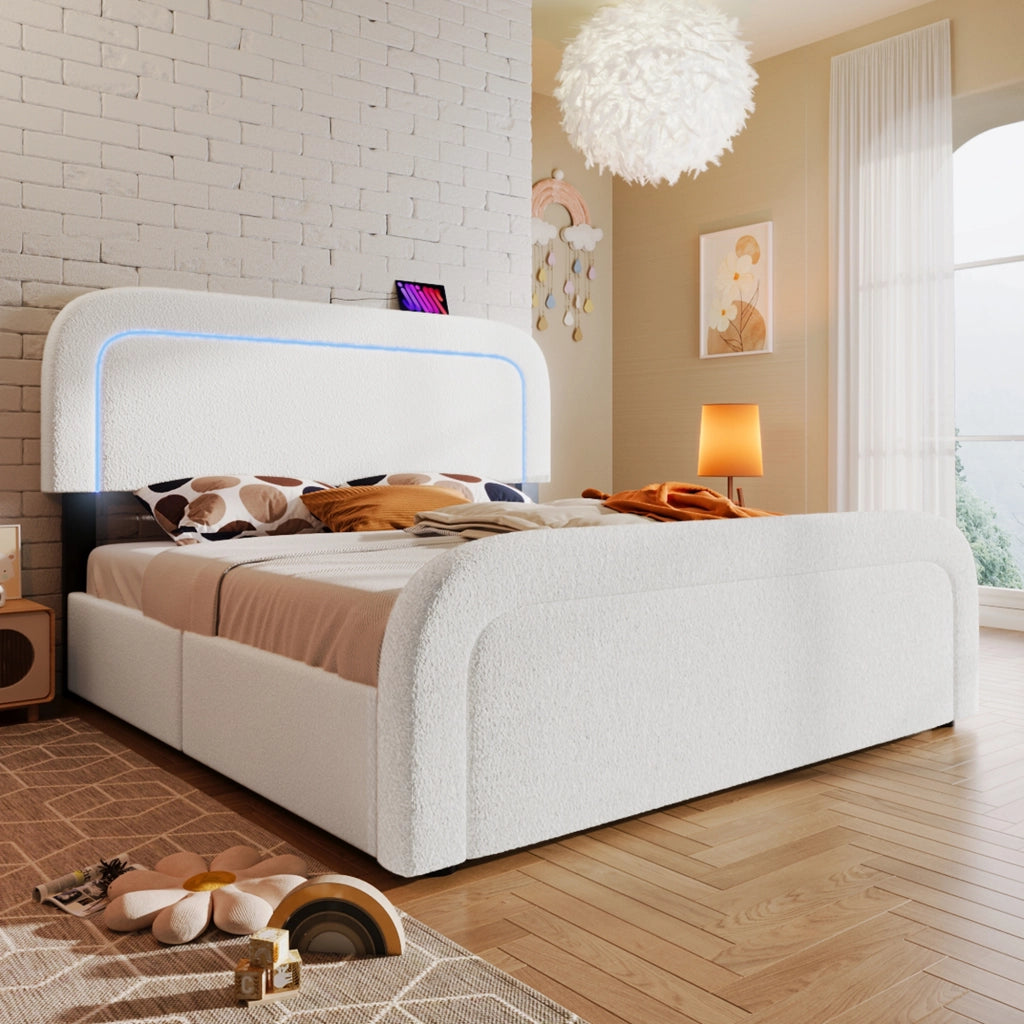 letto imbottito sherpa bianco 140x200 cm
