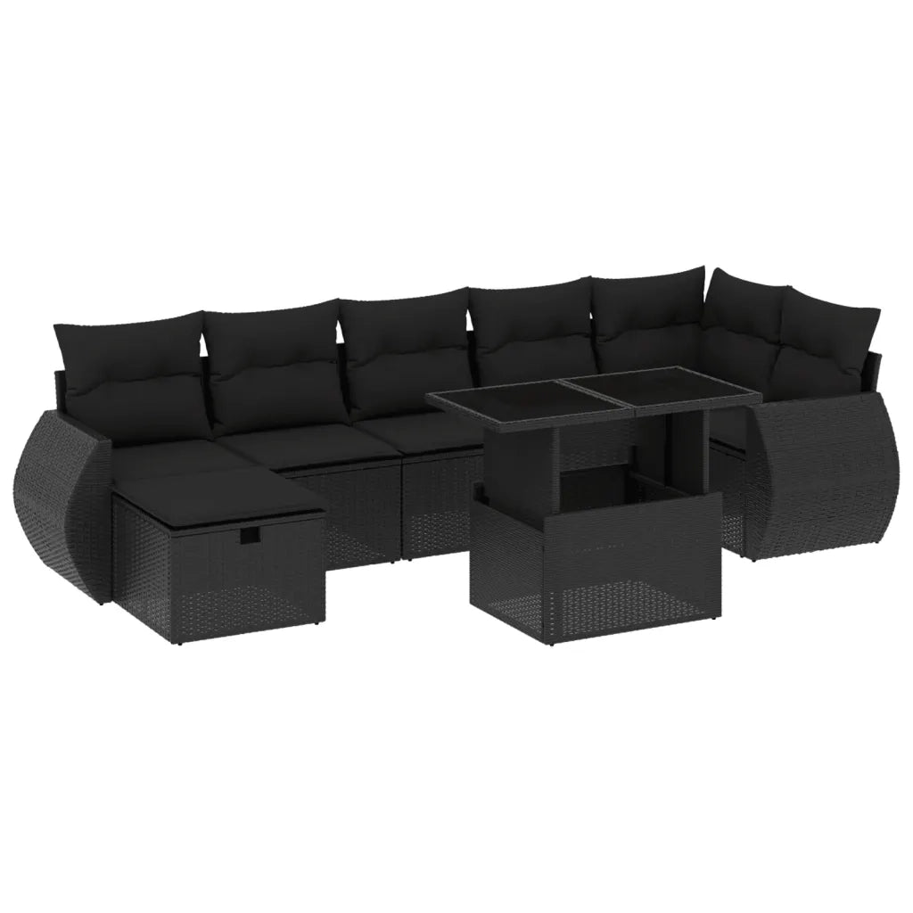 Set Divani da Giardino con Cuscini 8 pz Nero in Polyrattan 3275145