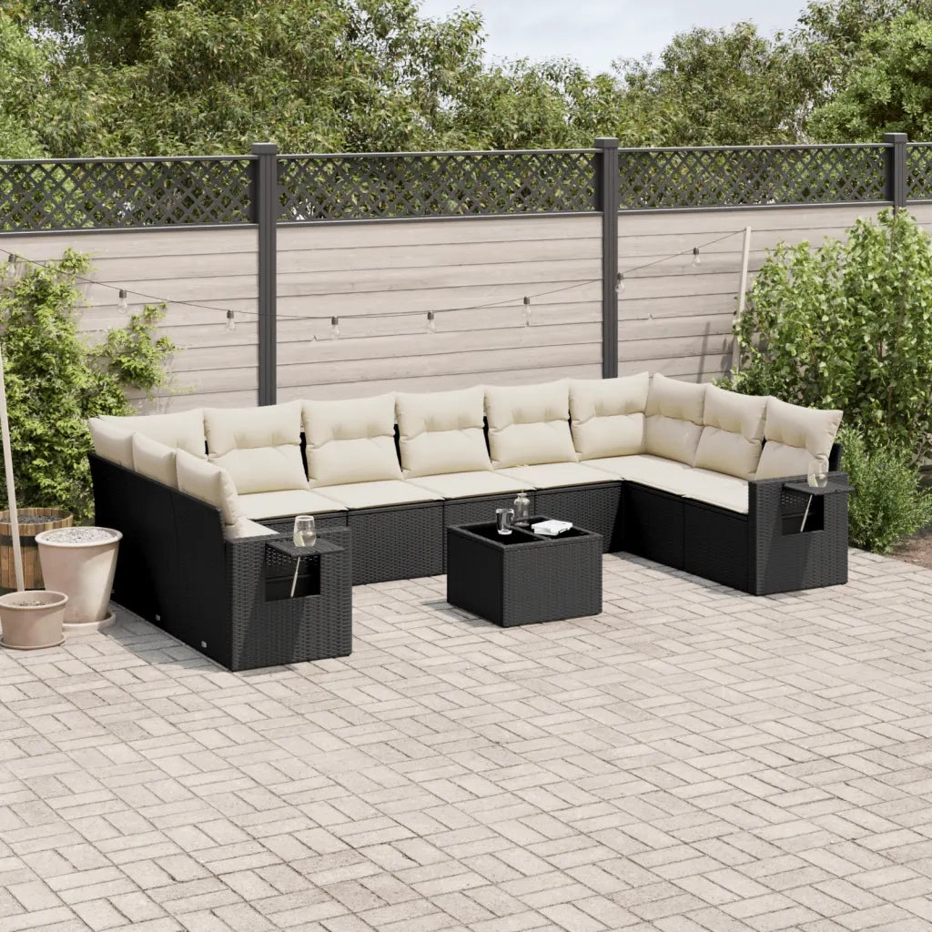 Set Divani da Giardino 11 pz con Cuscini in Polyrattan Nero 3253013