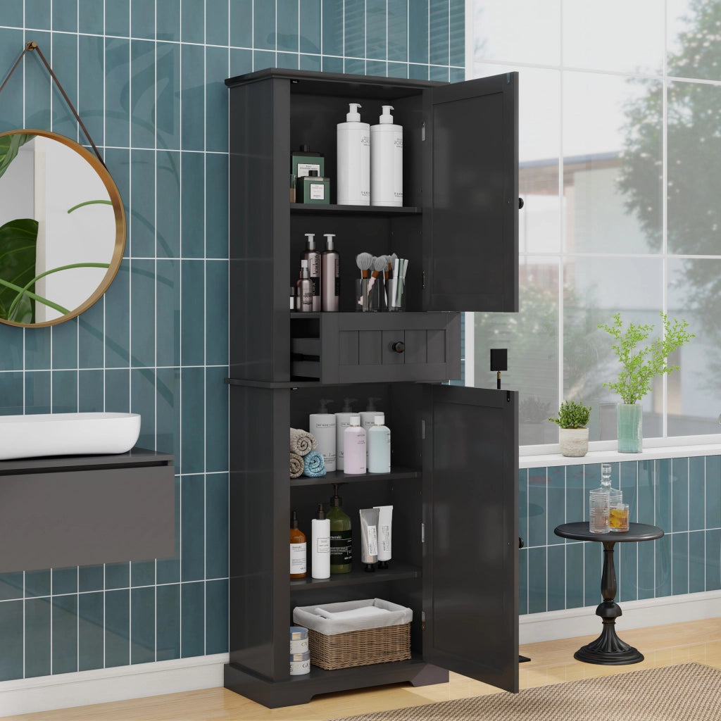 Mobile bagno nero 56 x 28 x 167,3 cm in MDF con cassetto centrale e ripiani regolabili