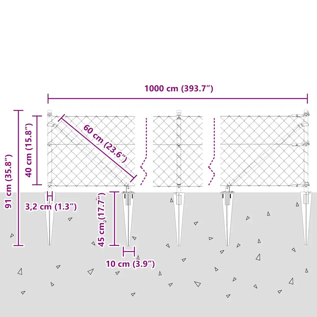 Palo della recinzione | Pannello per recinzione Argento 10 x 0,4 m (maglia 60 x 60 mm)