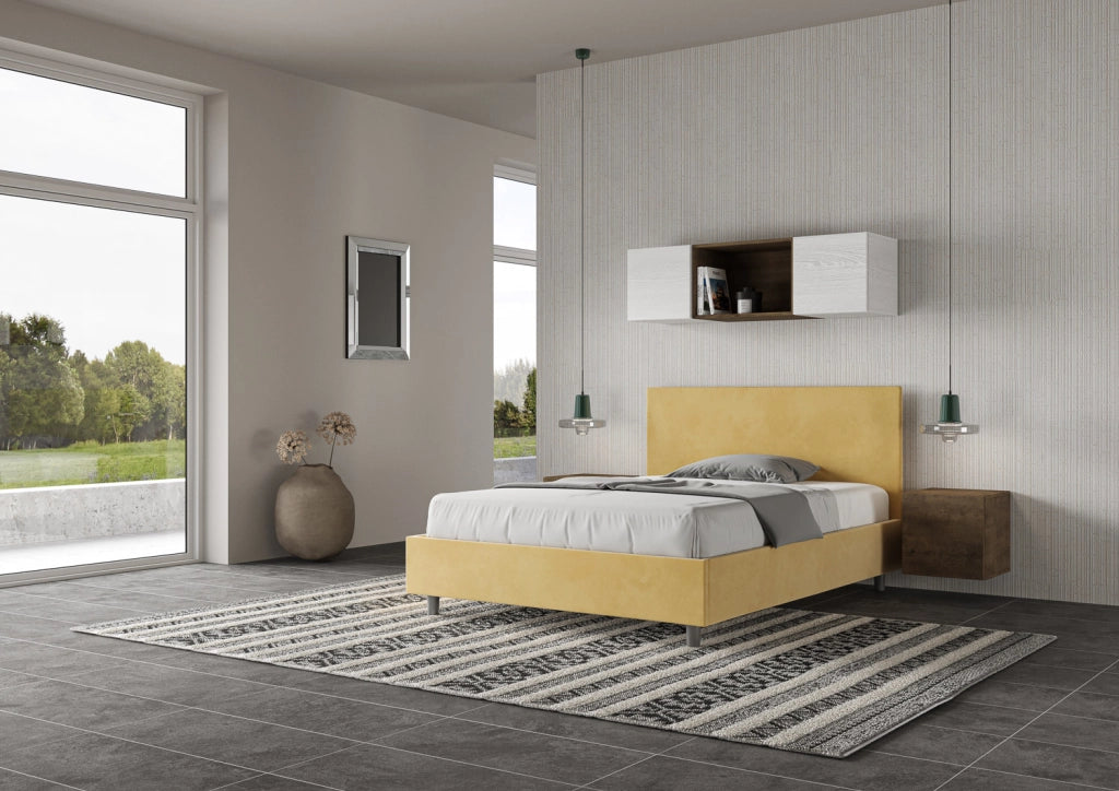 BS COM Letto una piazza e mezza contenitore imbottito 130x210 microfibra ocra