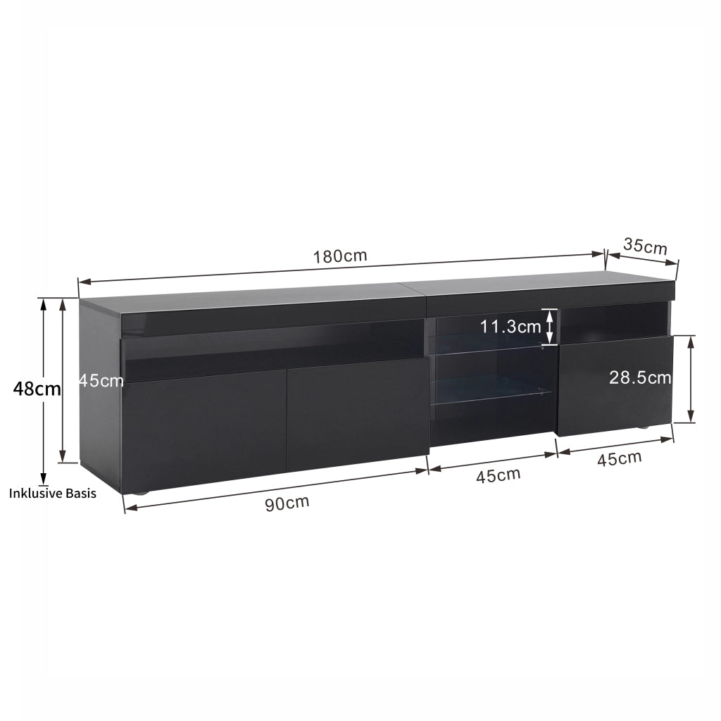 MOBILE TV 180x35x48 cm MDF Nero con LED e 3 ante