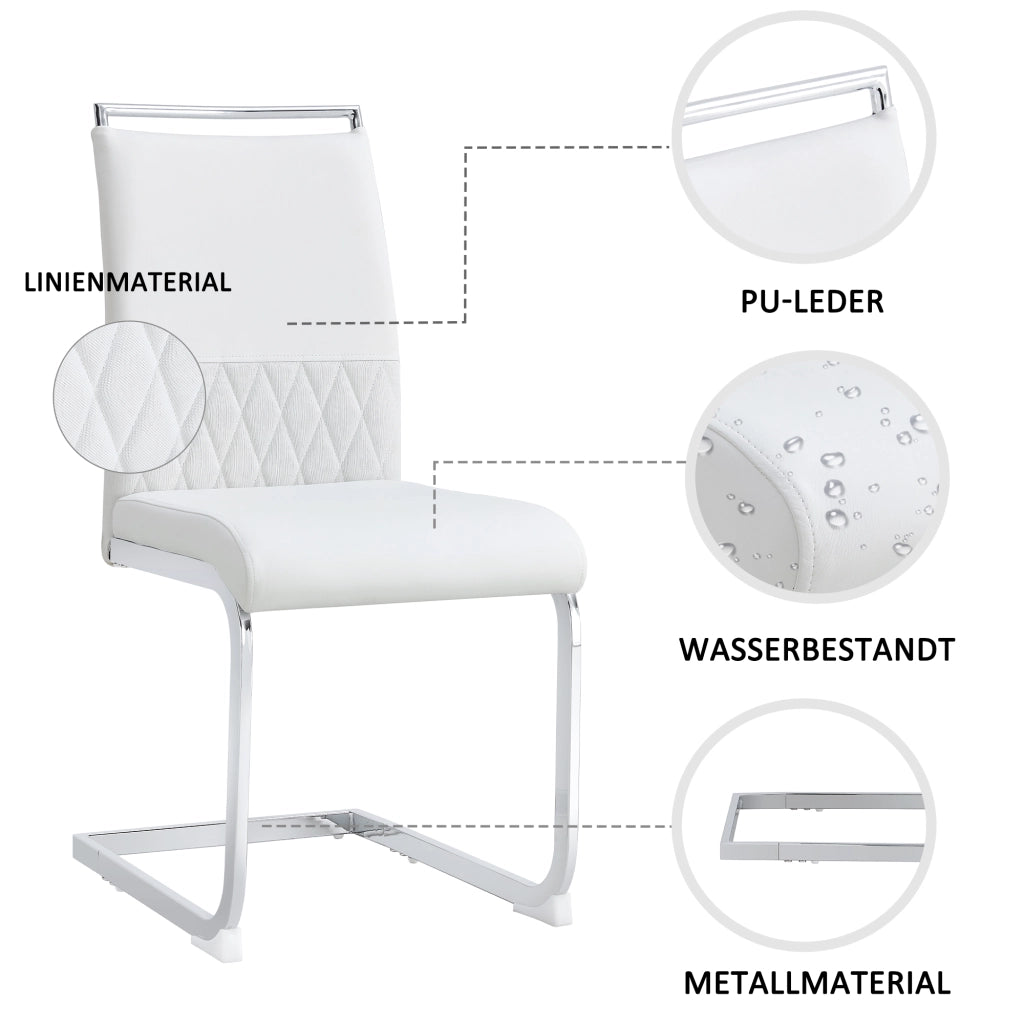 Sedia da Pranzo Sedia Ergonomica Schienale in PU e lino con Pattini di Protezione in Metallo Bianco