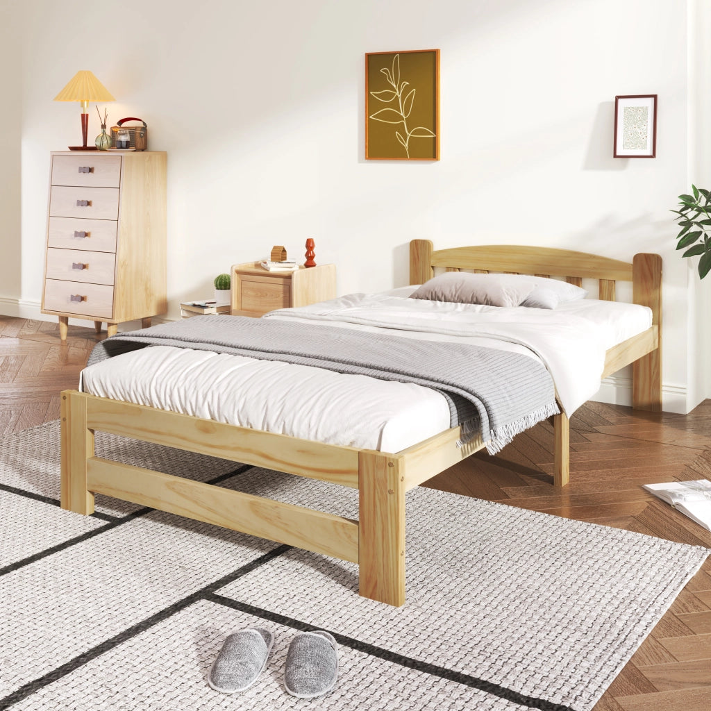 Letto singolo in legno massello - Zephmum - 90x200 cm - Natur - Con testiera e rete a doghe