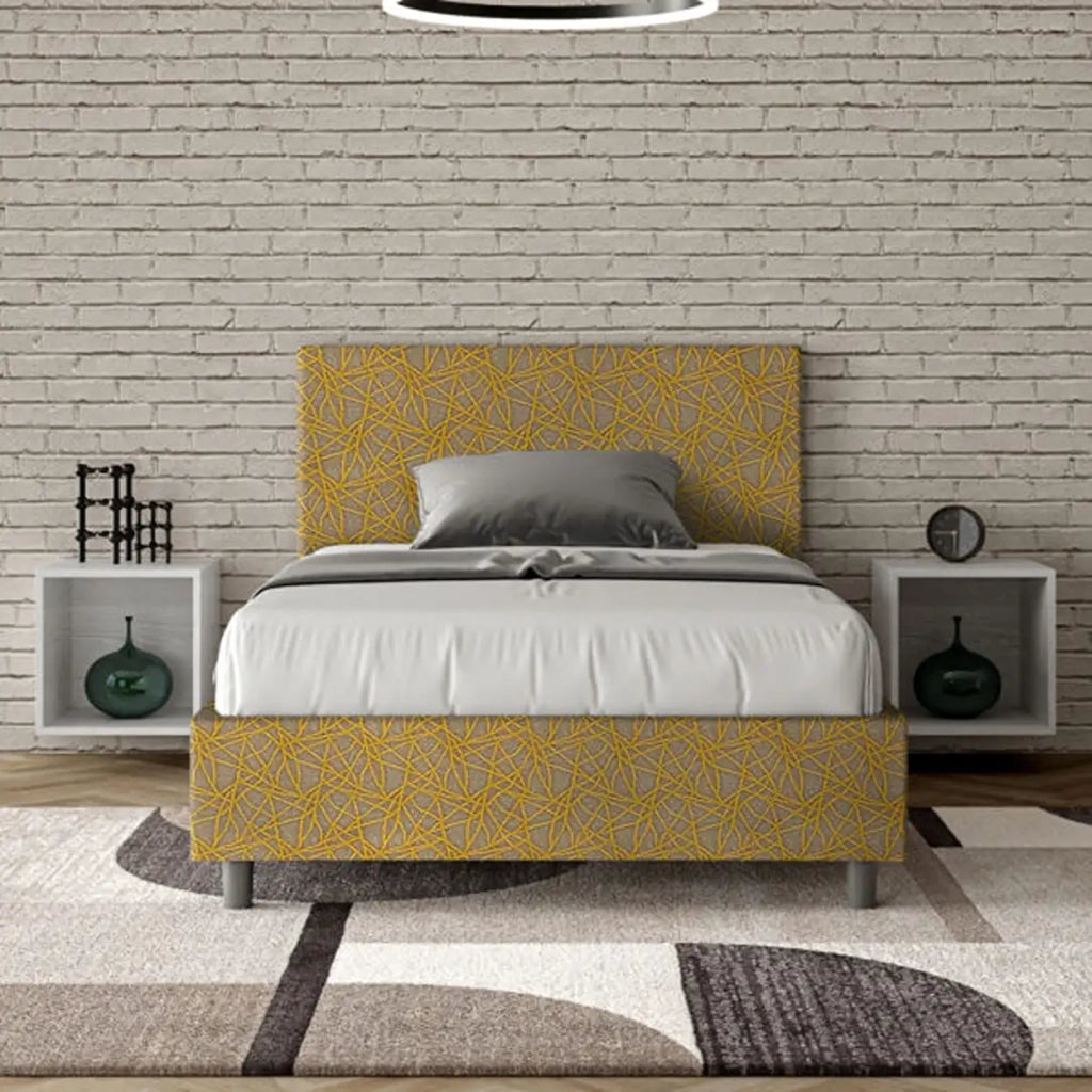 Letto una piazza e mezza con rete imbottito 120x190 tessuto Era 6 giallo Adele
