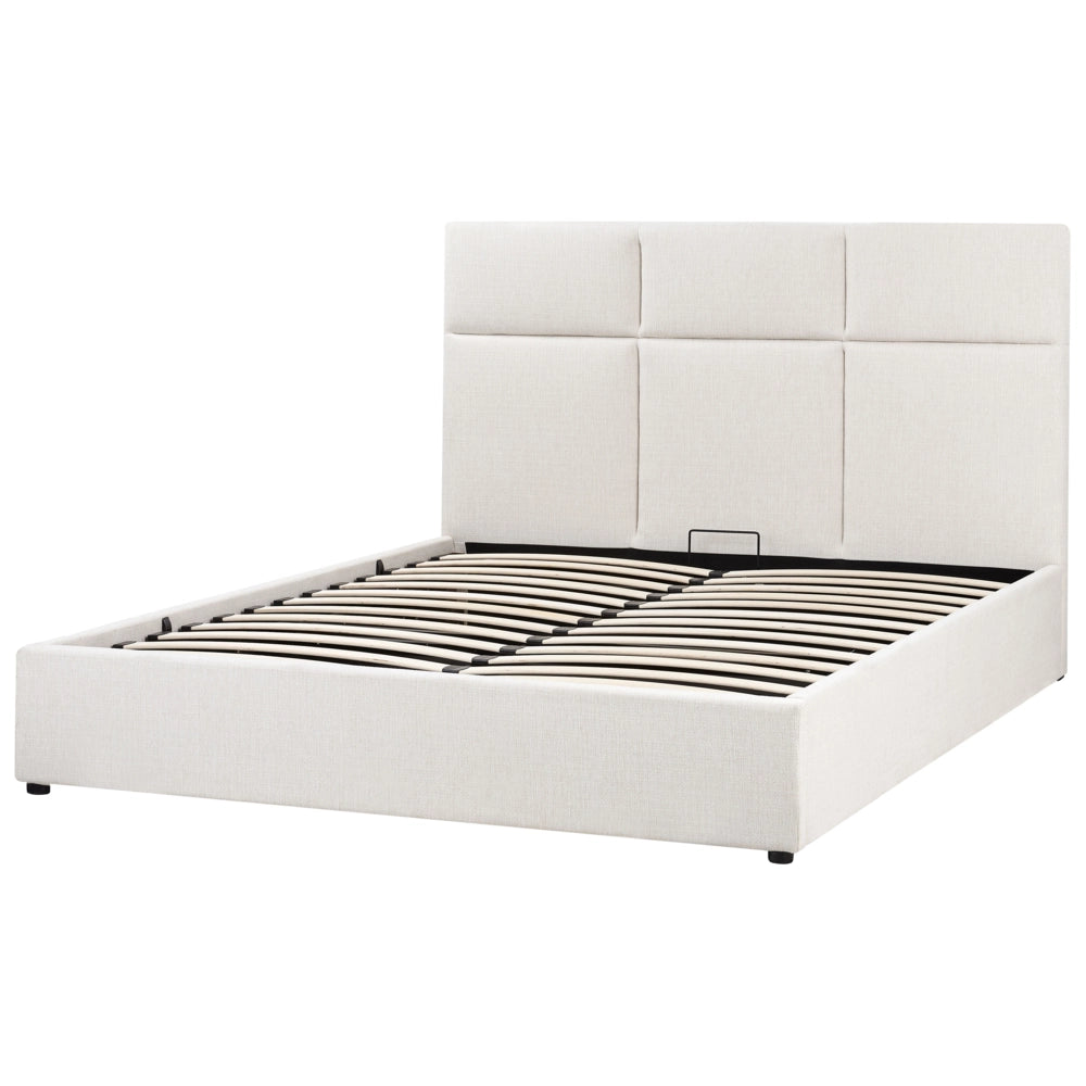 Letto ottomano Bianco Sporco Poliestere Rivestito 160 x 200 cm con Storage e Testata Mobili da Camera da Letto