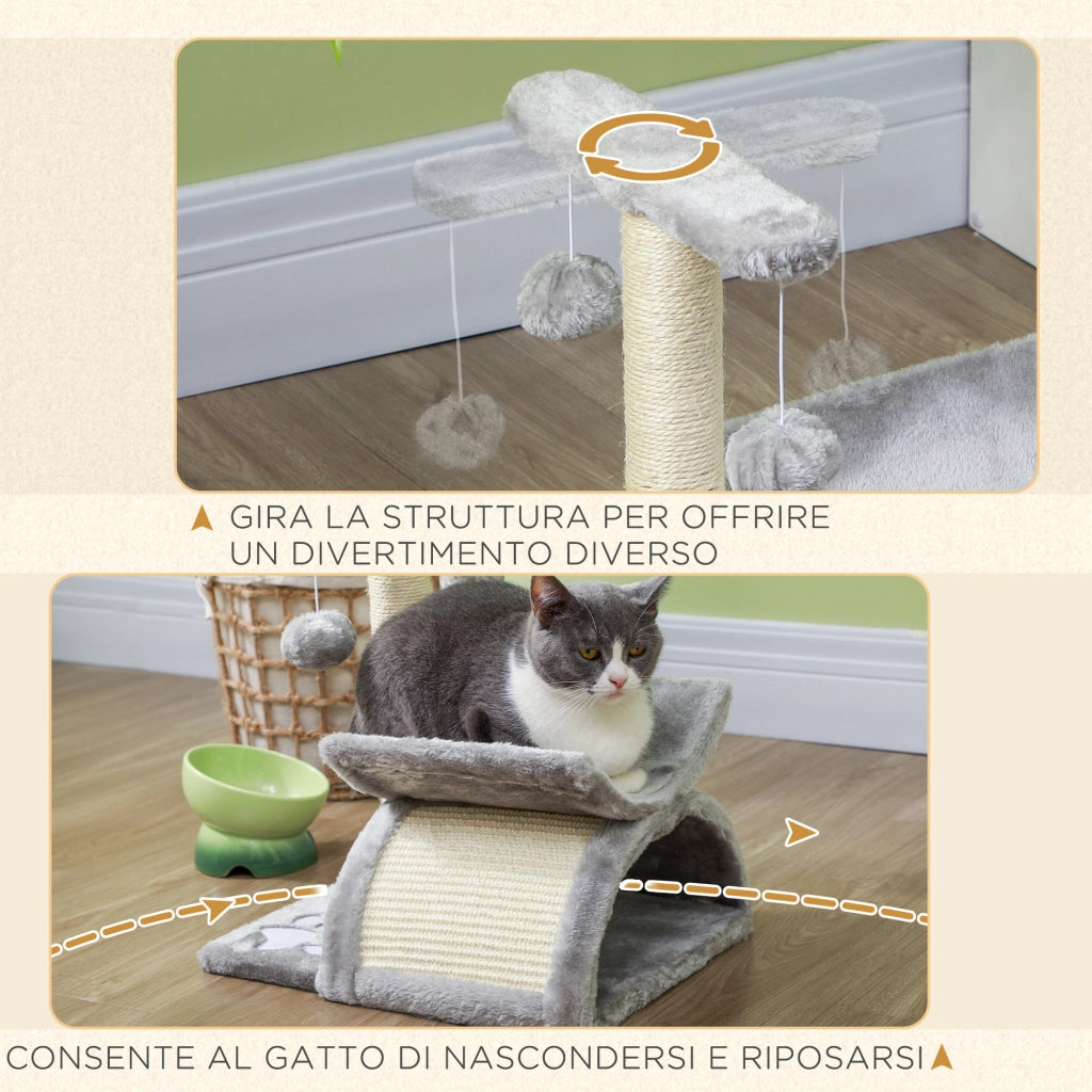Tiragraffi Albero per Gatti con Cuccia e Palline ¨C zephmum ¨C Grigio 40x30x43cm