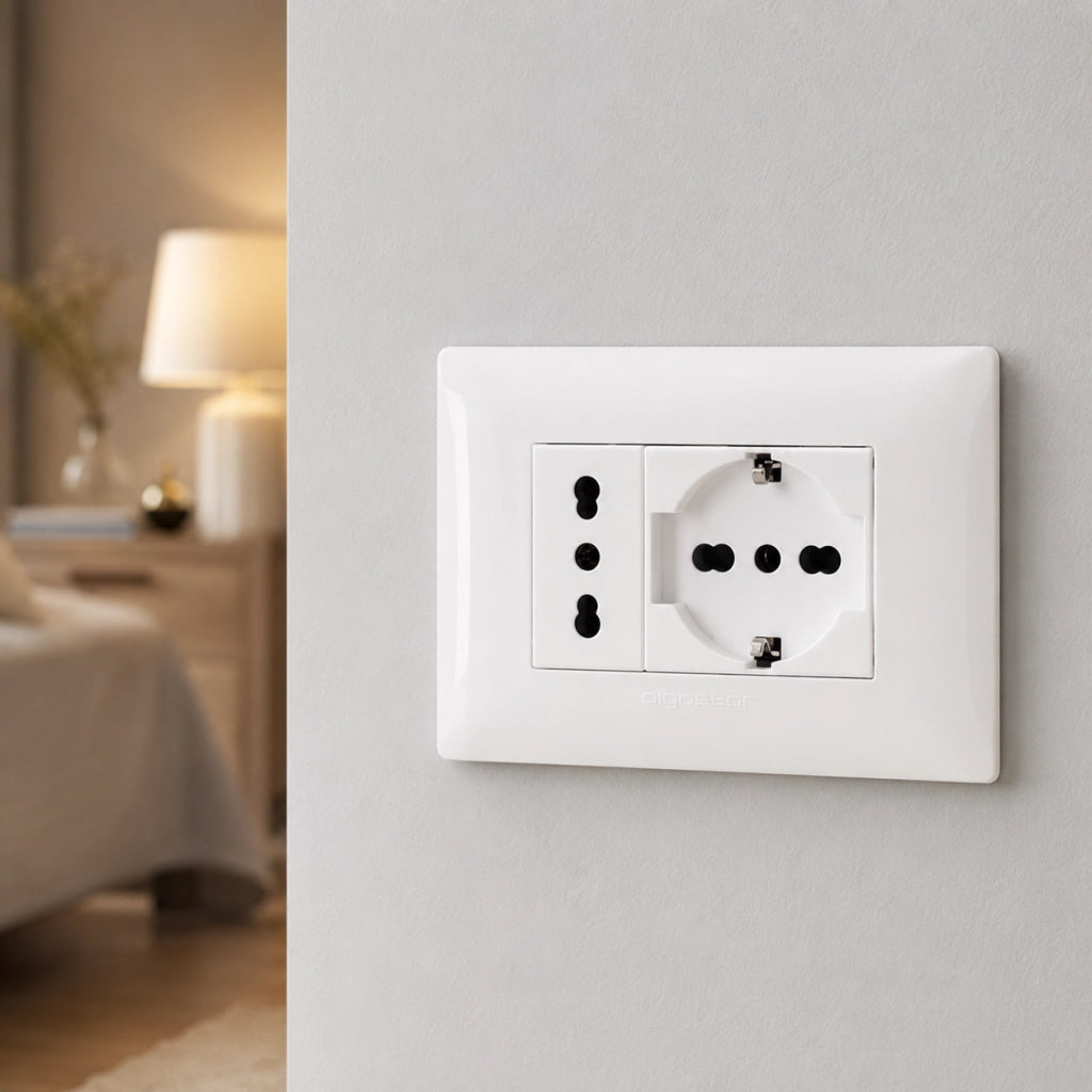 Placca Placchetta 2 Posti Completa 1 Presa Bipasso e 1 Presa Schuko LK40-3