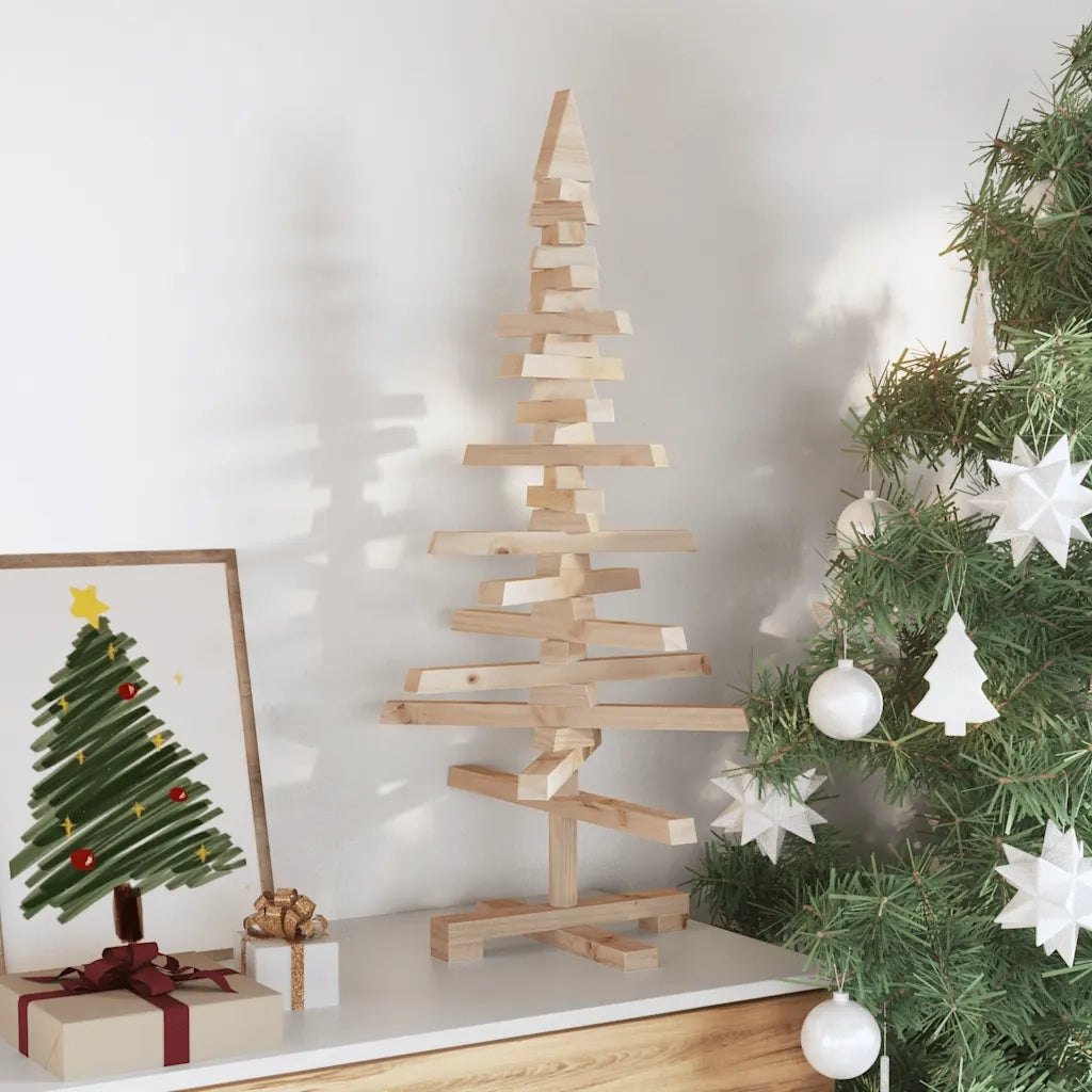 Albero di Natale | Decorazioni natalizie in legno naturale 90 cm Legno di pino massello