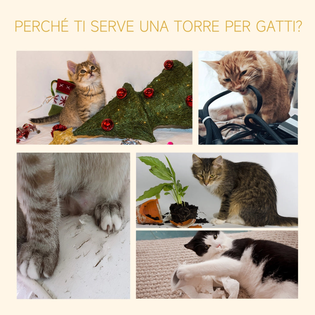 Tiragraffi per Gatto a Soffitto con Amaca ¨C Minimal ¨C 40x34x230-260cm Beige