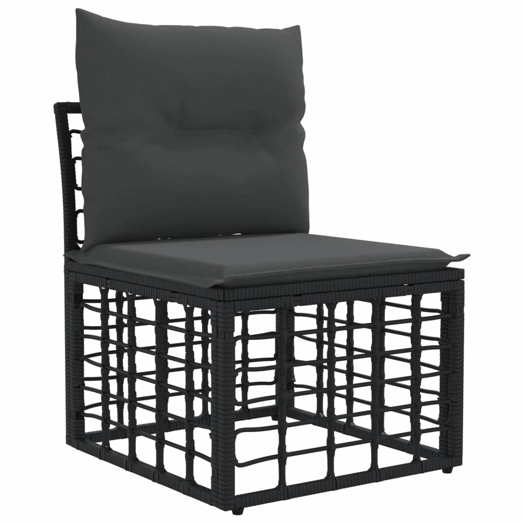 Set di divani da esterno con cuscino 3 pz | Set Salotto da Giardino Nero Poliestere