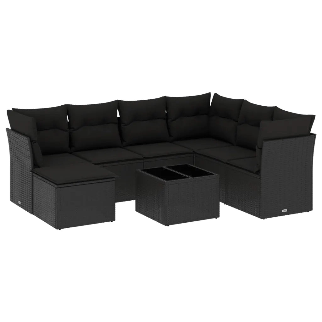 Set Divani da Giardino con Cuscini 8 pz Nero in Polyrattan