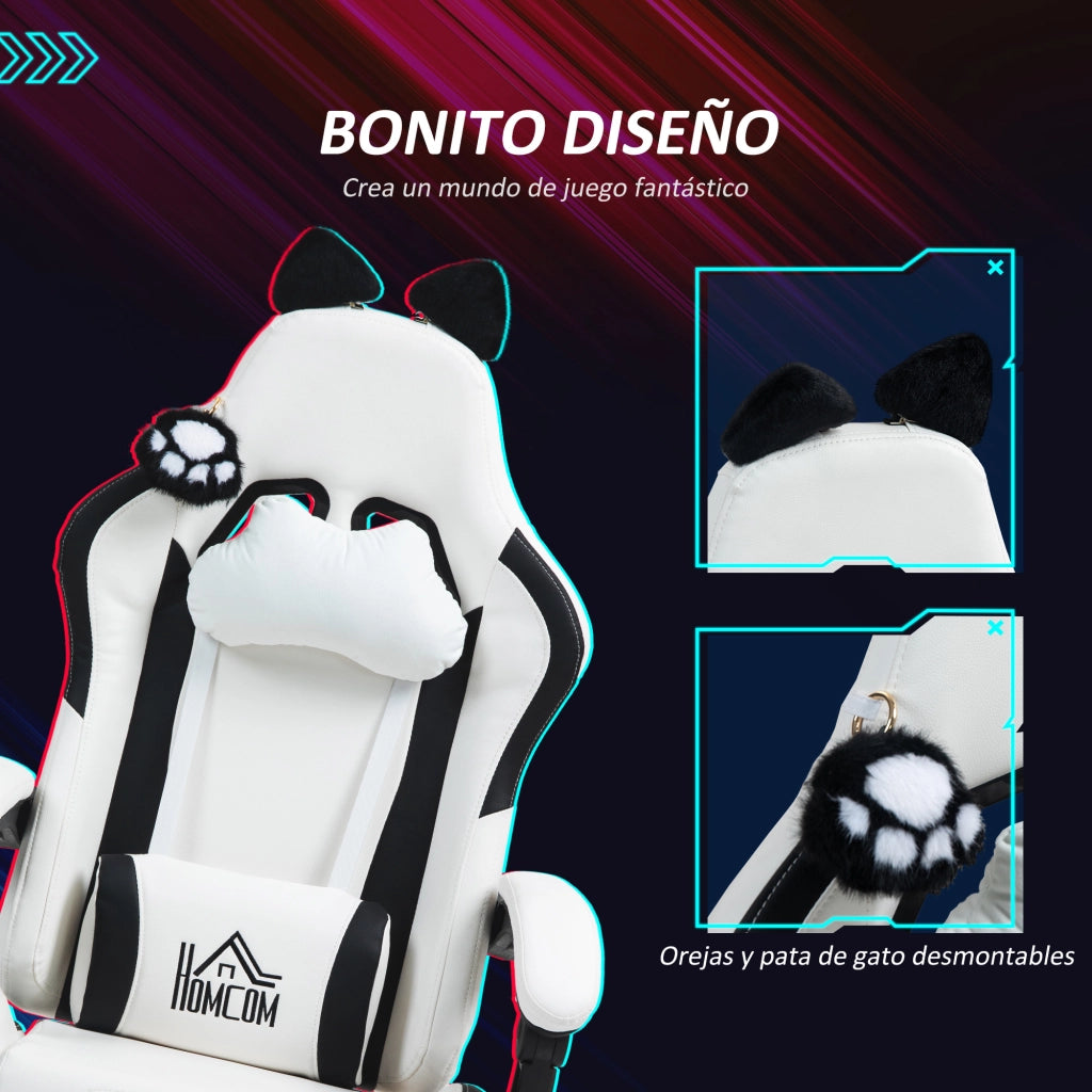 Sedia da Gaming Reclinabile con Poggiapiedi e Schienale Regolabile ¨C zephmum ¨C Bianco