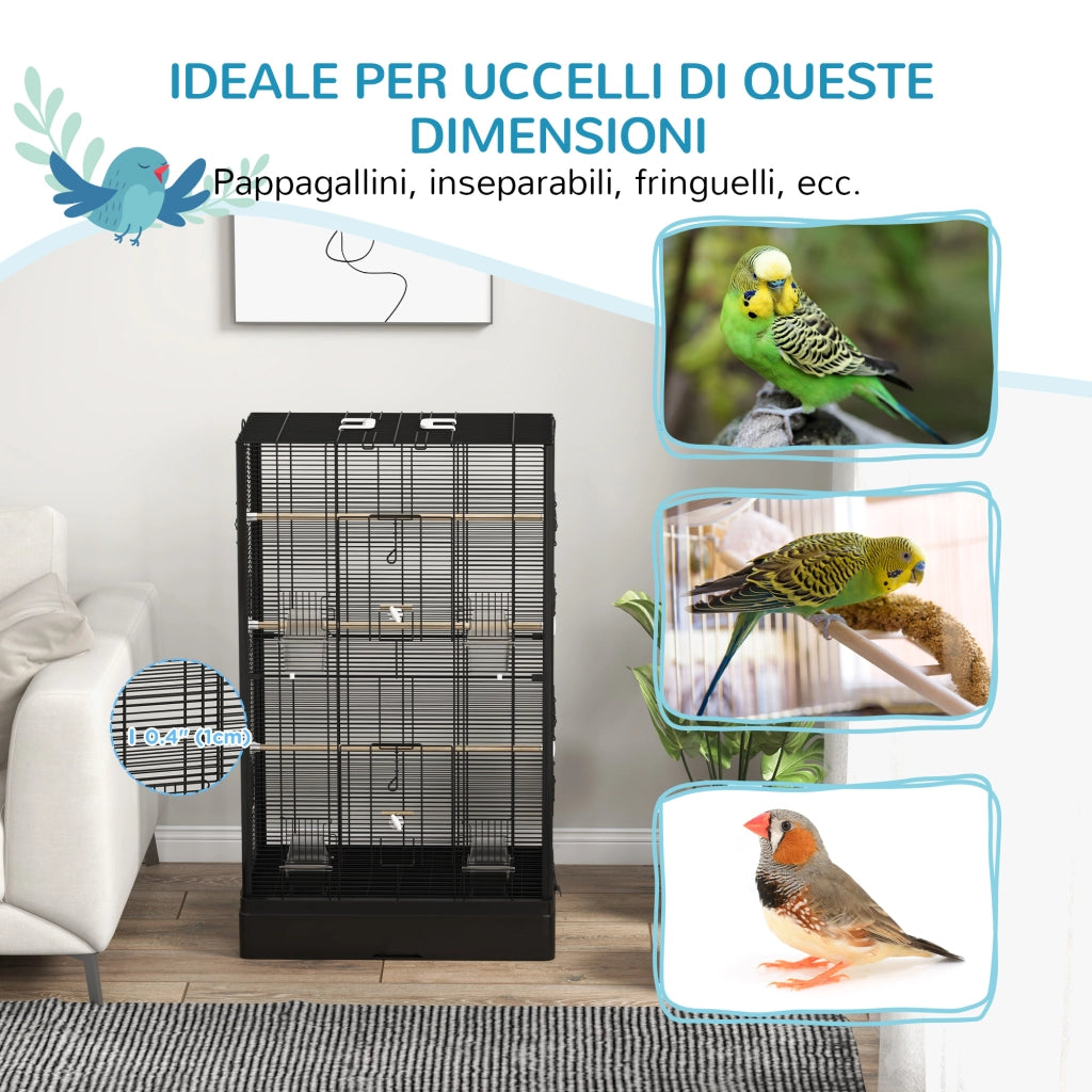 Gabbia per Uccelli con Vassoio Estraibile ¨C Xylo ¨C 61x36.5x98cm Nero