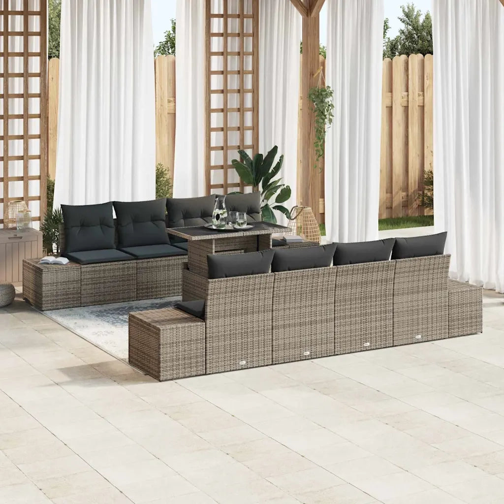 Set Divano da Giardino con cuscino con cuscino 9 pcs Grigio